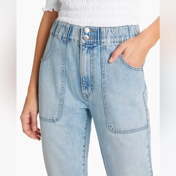 Veronica Beard Arya Cropped Denim Cargo Straight High Rise - Cascade Sun - 28