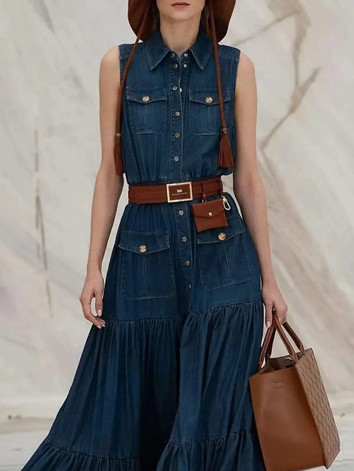 Vintage-Inspired Women's Denim Tank Dress with Pockets - Casual Retro A-Line Style for Summer 2024