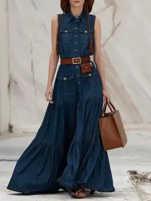 Vintage-Inspired Women's Denim Tank Dress with Pockets - Casual Retro A-Line Style for Summer 2024