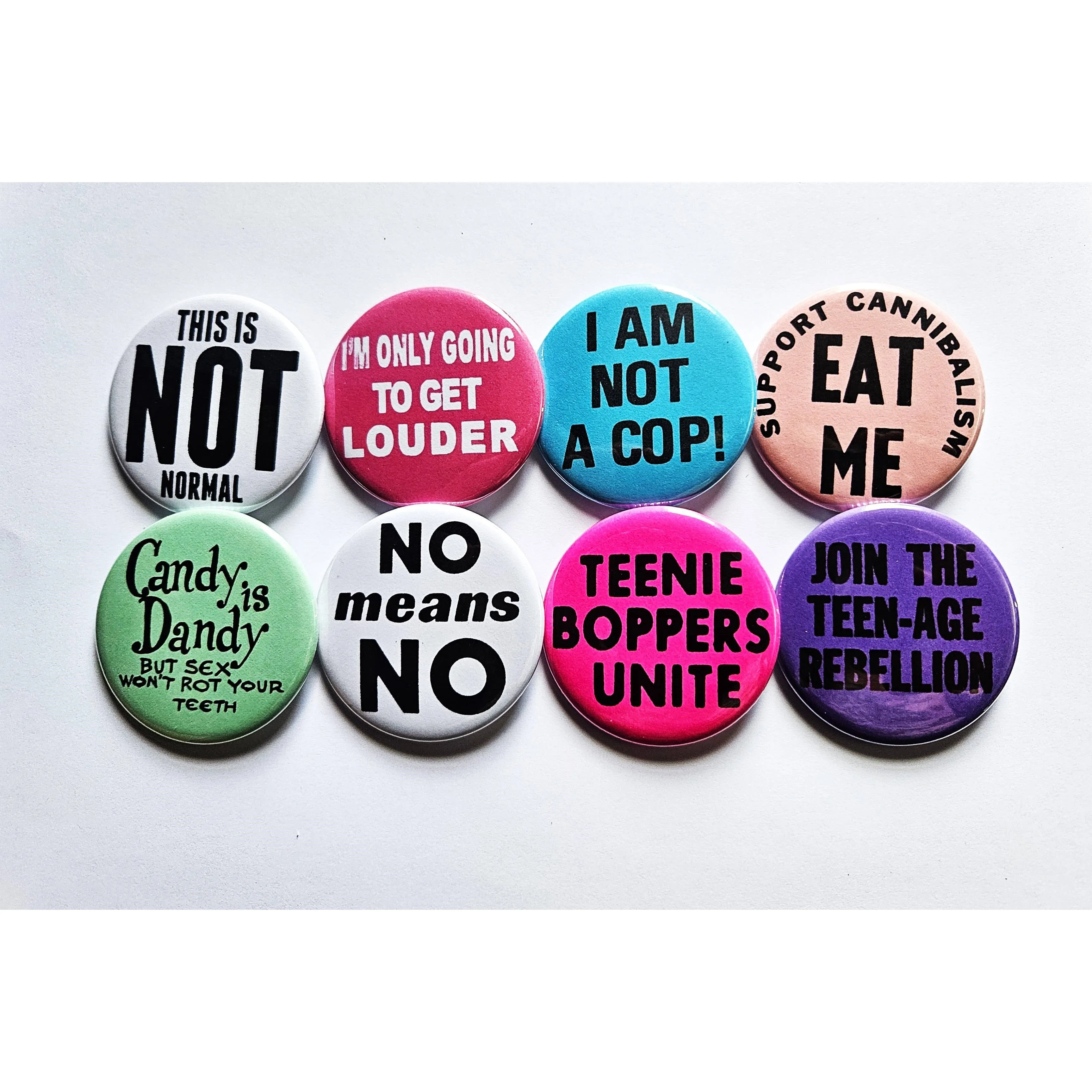 Vintage Reproduction Eat Me Small Pinback Button | 1.25" Diameter '60 '70s '80s Retro Pin