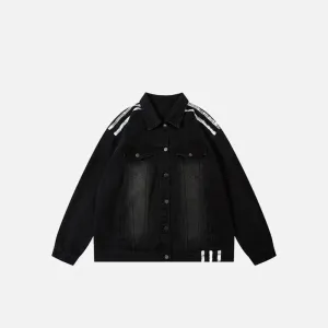 Vintage Washed Black Denim Jacket in Y2K Streetwear Style