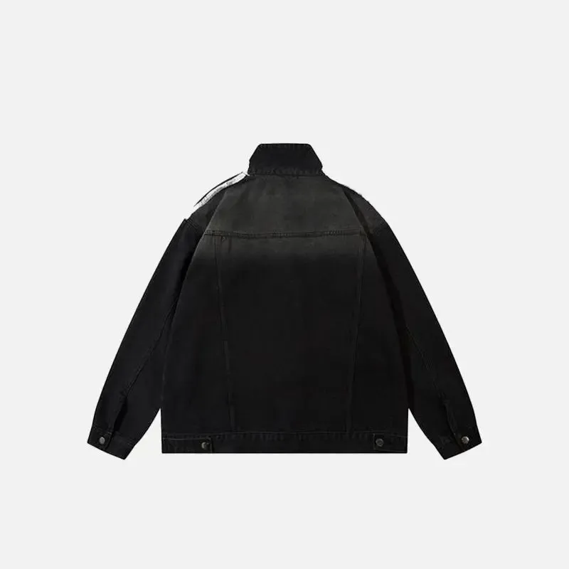 Vintage Washed Black Denim Jacket in Y2K Streetwear Style