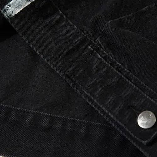Vintage Washed Black Denim Jacket in Y2K Streetwear Style