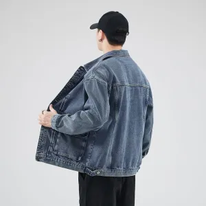 Vintage Washed Cotton Denim Jacket featuring Bellows Pockets and Label Detailing