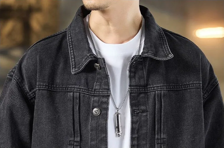 Vintage Washed Cotton Denim Jacket featuring Bellows Pockets and Label Detailing
