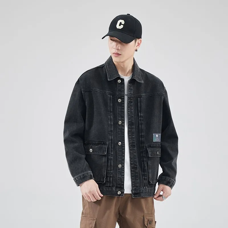 Vintage Washed Cotton Denim Jacket featuring Bellows Pockets and Label Detailing