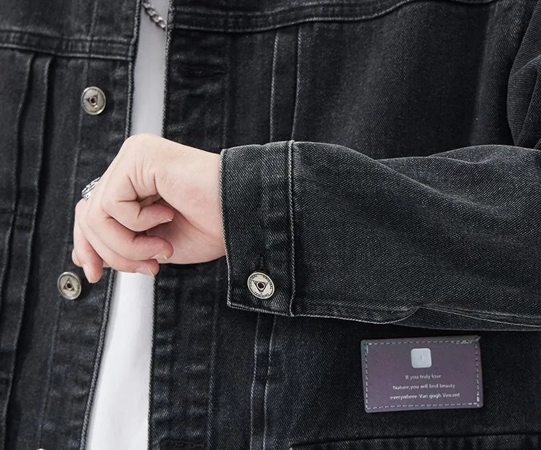 Vintage Washed Cotton Denim Jacket featuring Bellows Pockets and Label Detailing