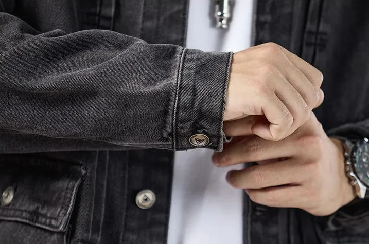 Vintage Washed Cotton Denim Jacket featuring Bellows Pockets and Label Detailing