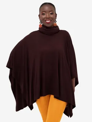 Vivo Basic Turtle Neck Ribbed Poncho - Chocolate Brown