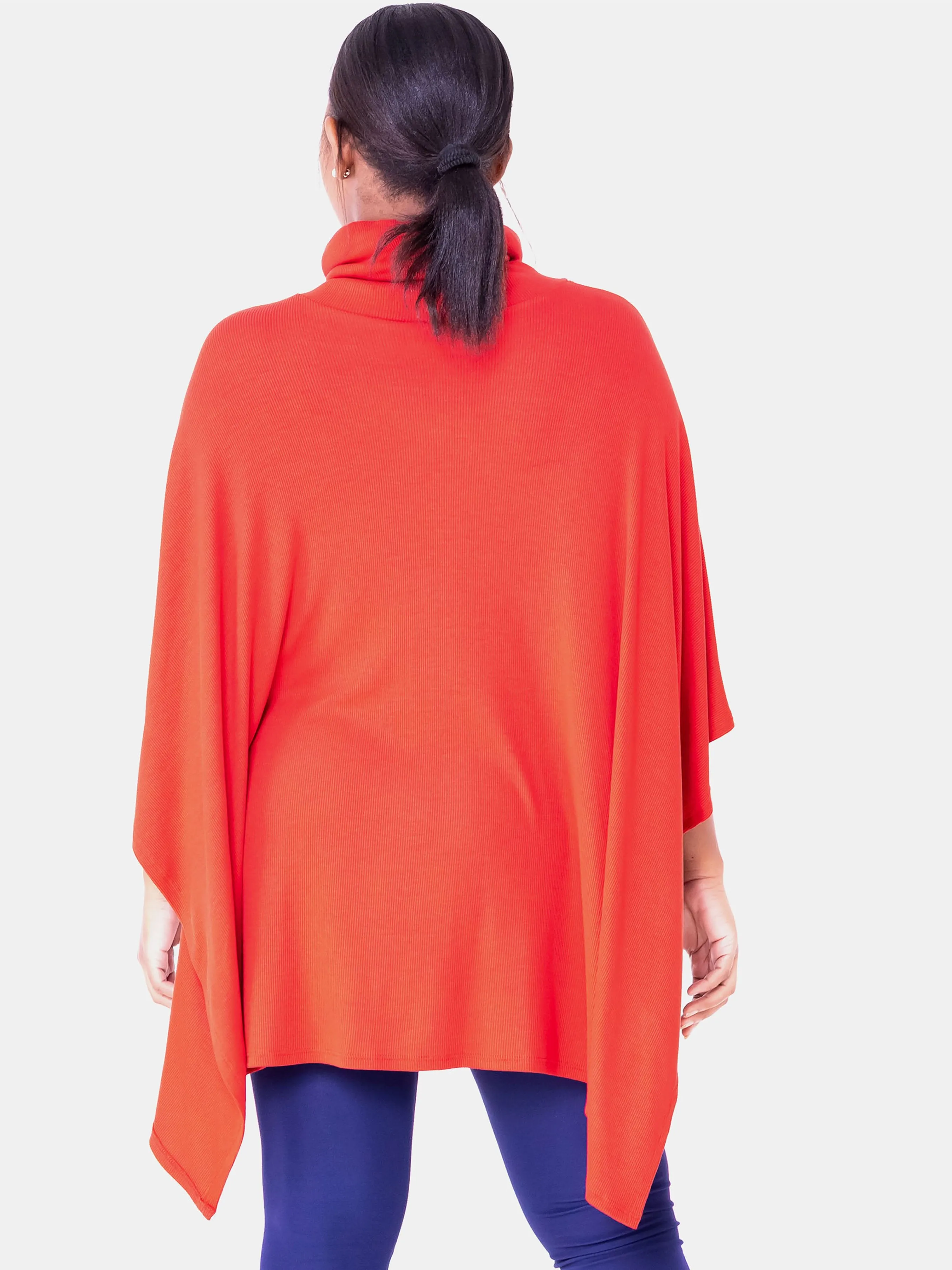 Vivo Basic Turtle Neck Ribbed Poncho - Rust