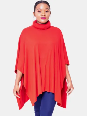 Vivo Basic Turtle Neck Ribbed Poncho - Rust