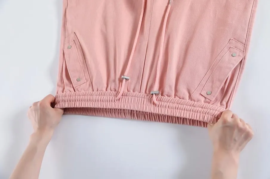 Washed Cotton Cargo Pants for Women Featuring Pleated Details and Patchwork Design