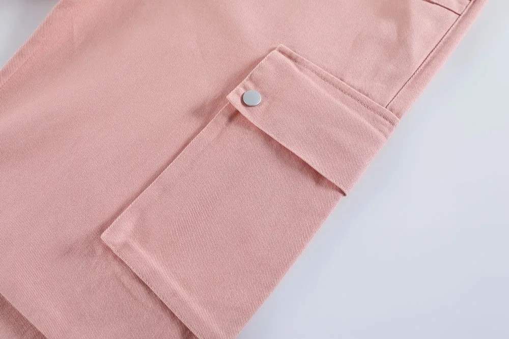 Washed Cotton Cargo Pants for Women Featuring Pleated Details and Patchwork Design