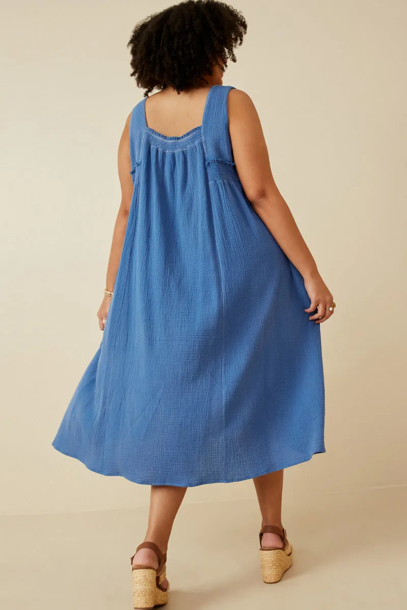 Washed Textured Smock Detail Tank Dress
