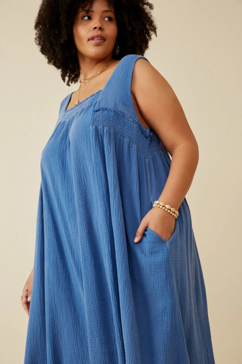 Washed Textured Smock Detail Tank Dress