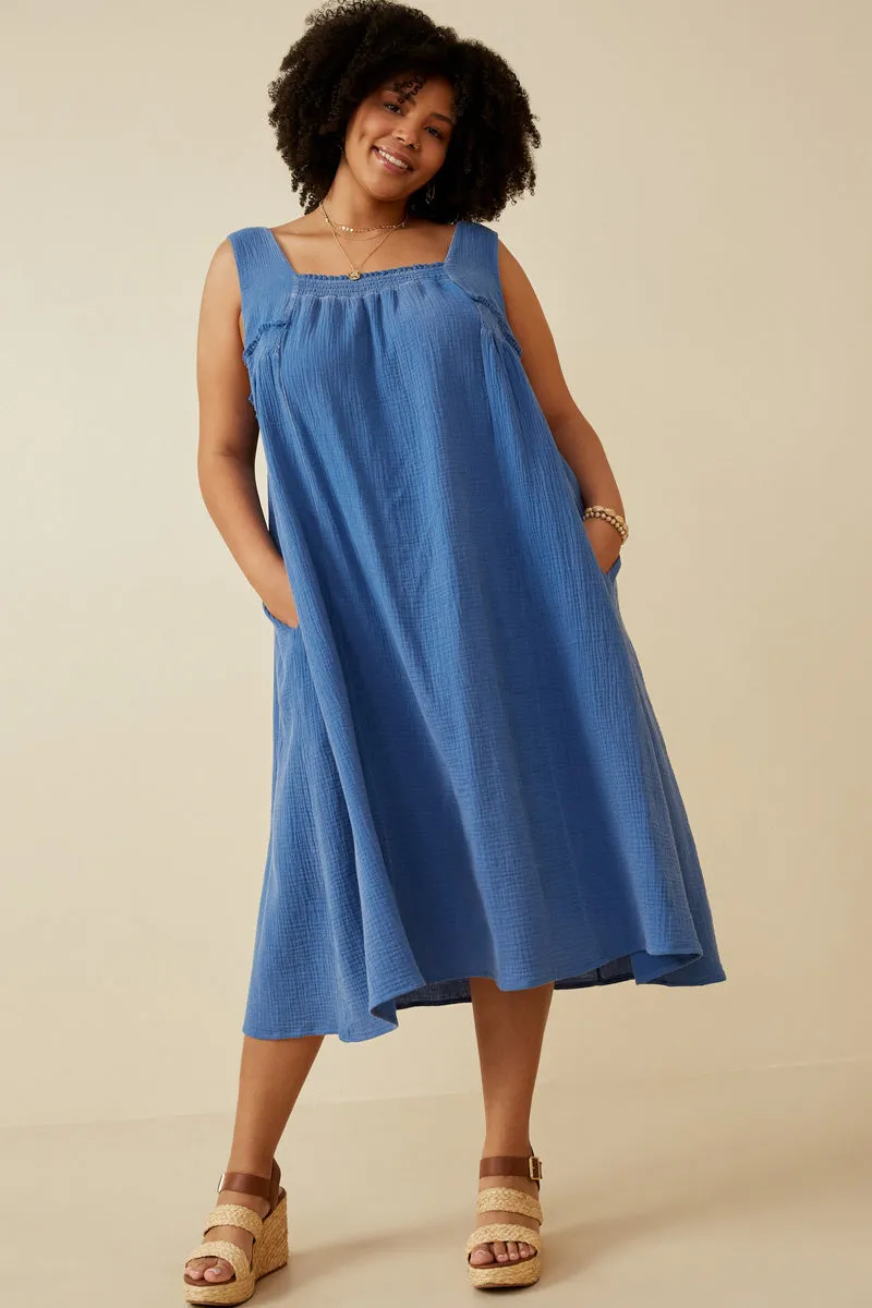 Washed Textured Smock Detail Tank Dress
