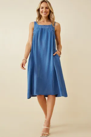 Washed Textured Smock Detail Tank Dress