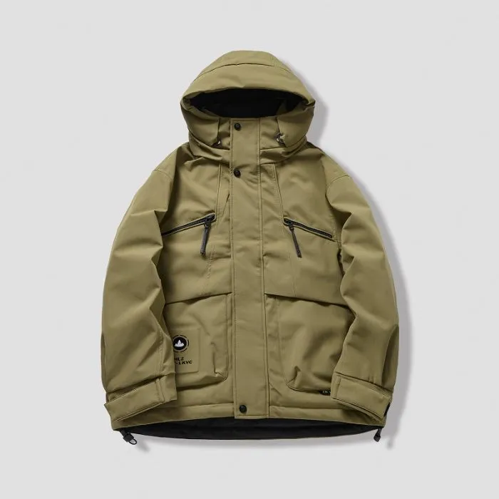 Water-resistant Relaxed-fit Puffer Jacket for Men with Hood and Solid Color