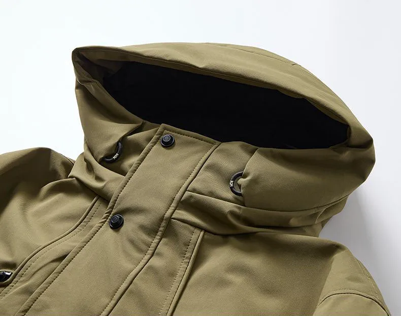 Water-resistant Relaxed-fit Puffer Jacket for Men with Hood and Solid Color