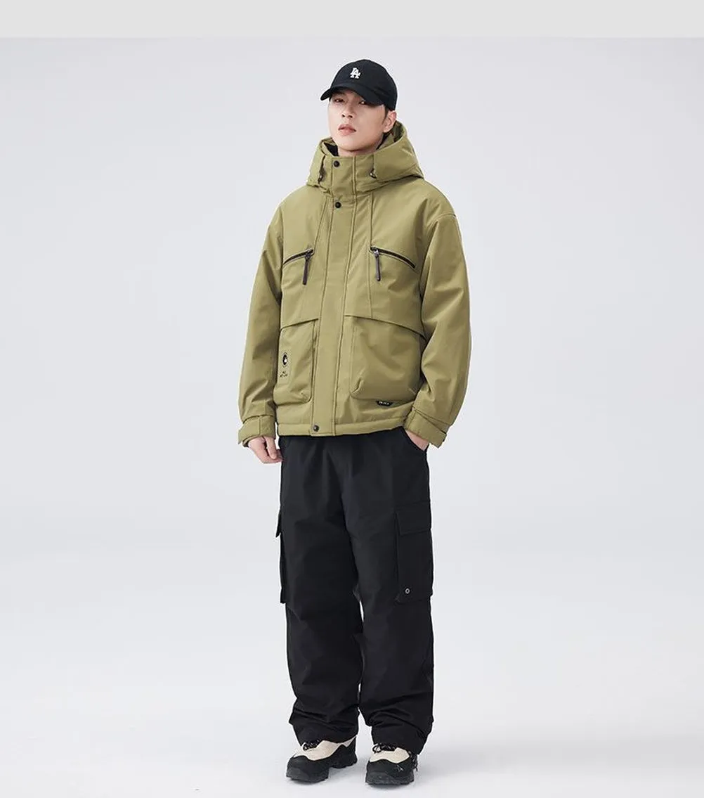 Water-resistant Relaxed-fit Puffer Jacket for Men with Hood and Solid Color