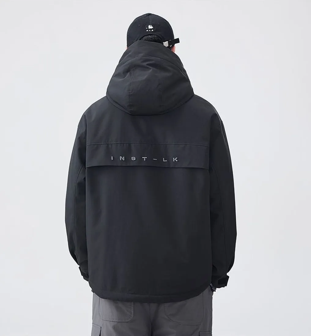 Water-resistant Relaxed-fit Puffer Jacket for Men with Hood and Solid Color