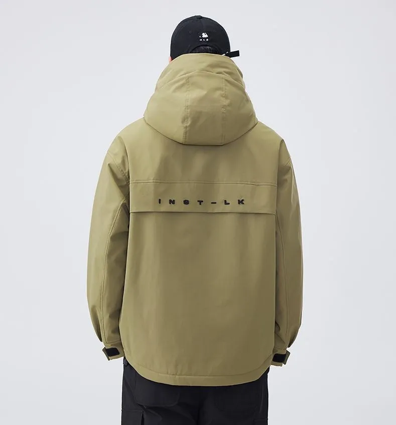 Water-resistant Relaxed-fit Puffer Jacket for Men with Hood and Solid Color