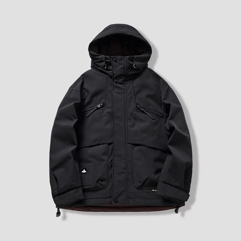 Water-resistant Relaxed-fit Puffer Jacket for Men with Hood and Solid Color