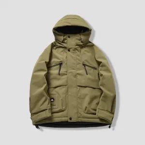 Water-resistant Relaxed-fit Puffer Jacket for Men with Hood and Solid Color