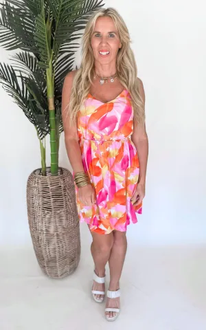 Watercolor Fuchsia Sleeveless Floral Dress - Final Sale