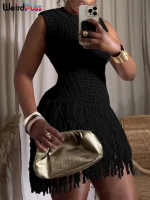 Weird Puss Crochet Tassel Sleeveless Dress