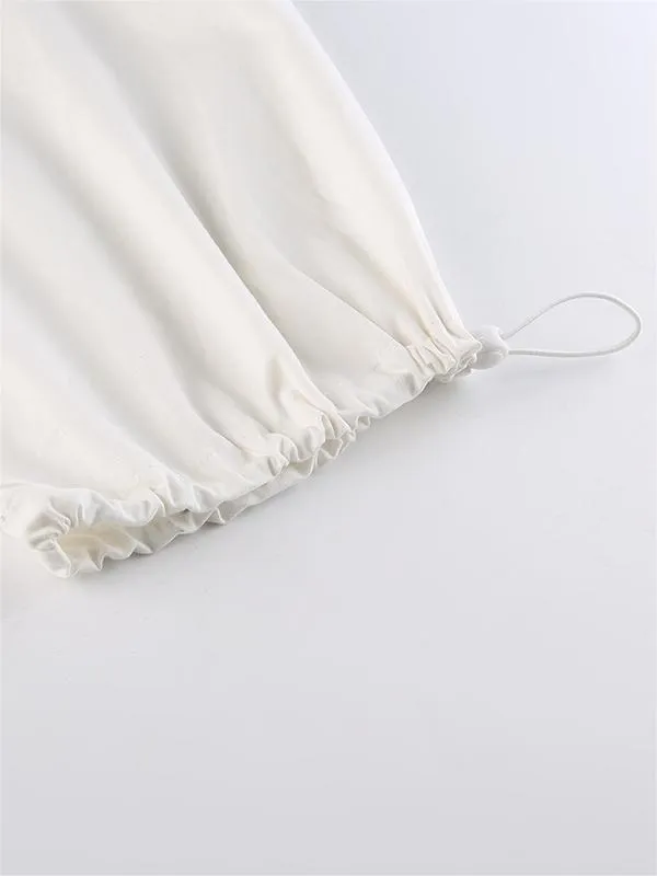White Low Waist Parachute Cargo Pants