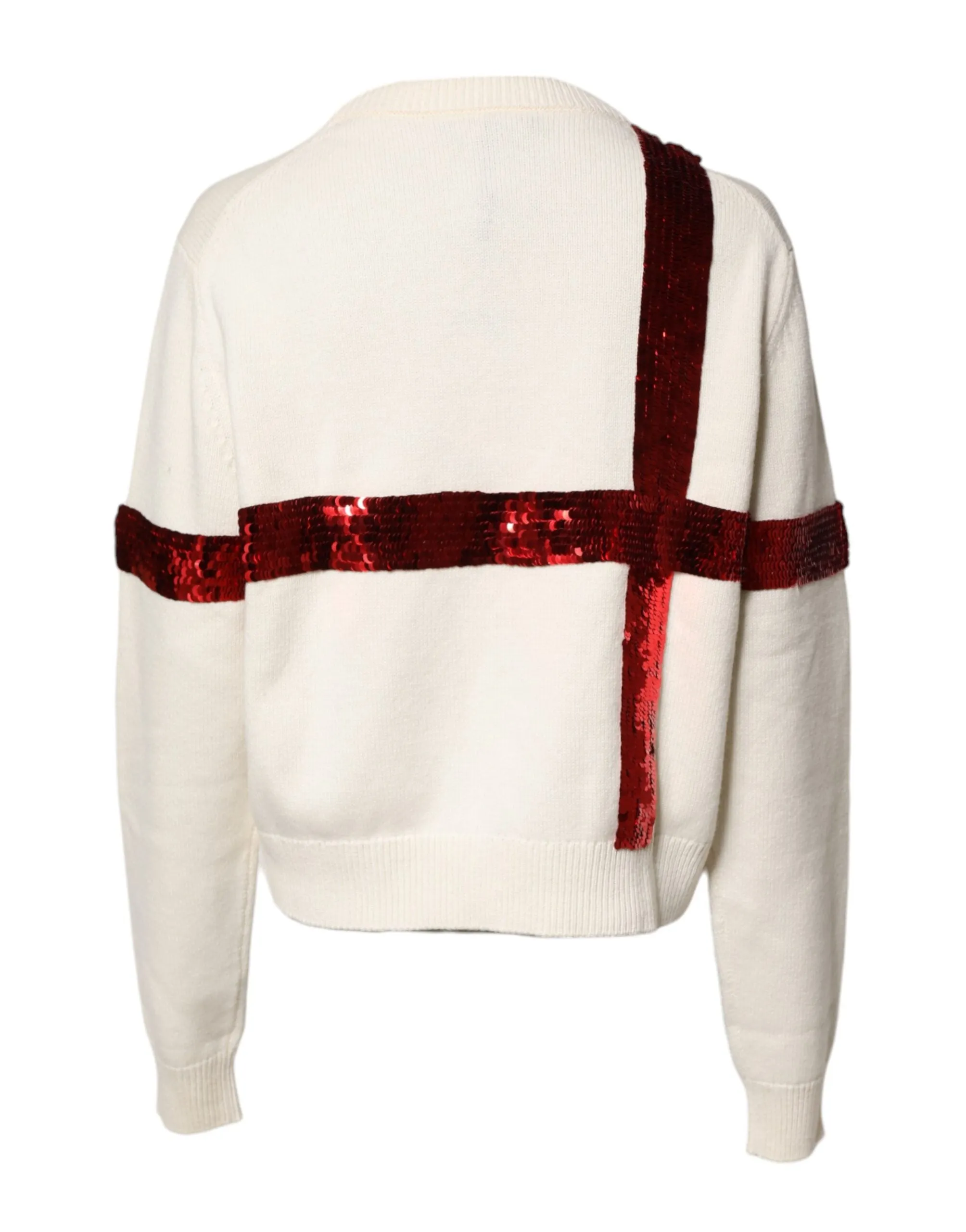 White Sequined Crew Neck Pullover Sweater