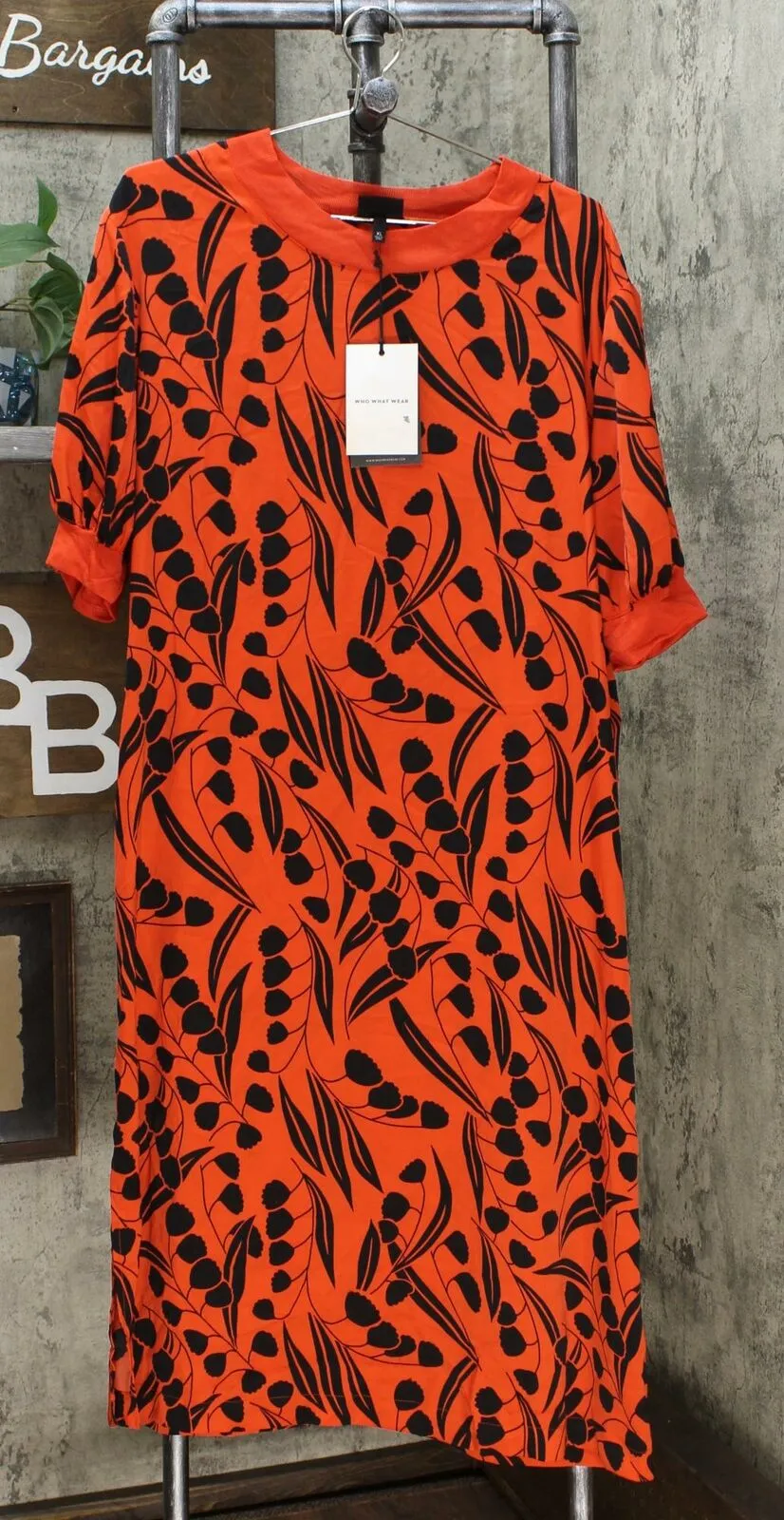 Who What Wear Women's Floral Print Short Sleeve High Neck A-Line Dress
