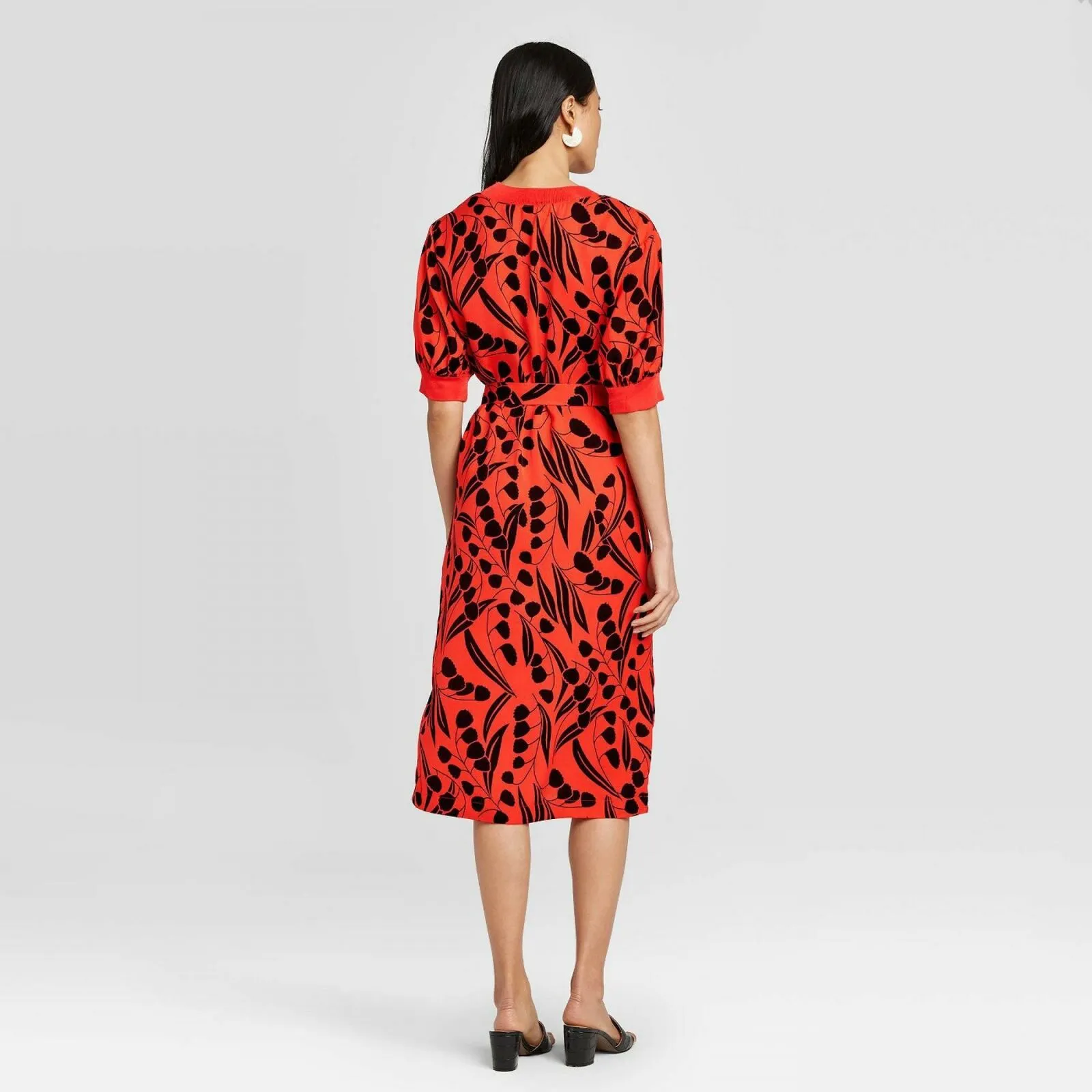 Who What Wear Women's Floral Print Short Sleeve High Neck A-Line Dress