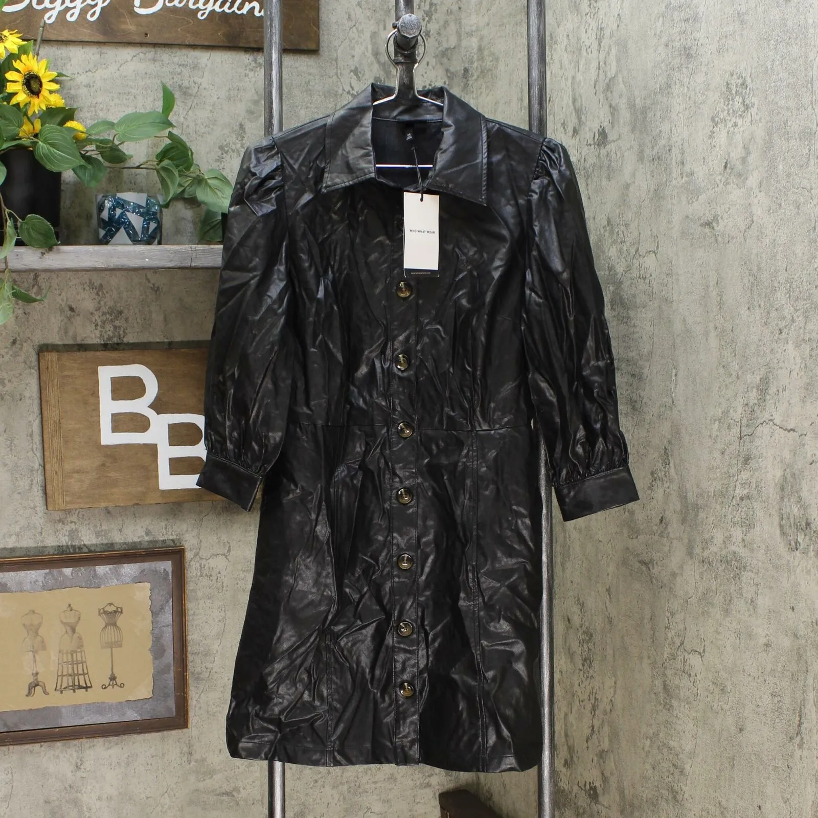 Who What Wear Women's Puff Elbow Sleeve Collared Button-Up A-Line Mini Dress