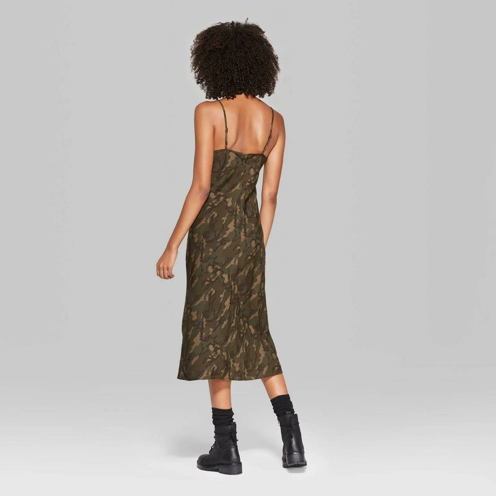 Wild Fable Women's Camo Print Sleeveless V-Neck Midi Slip Dress