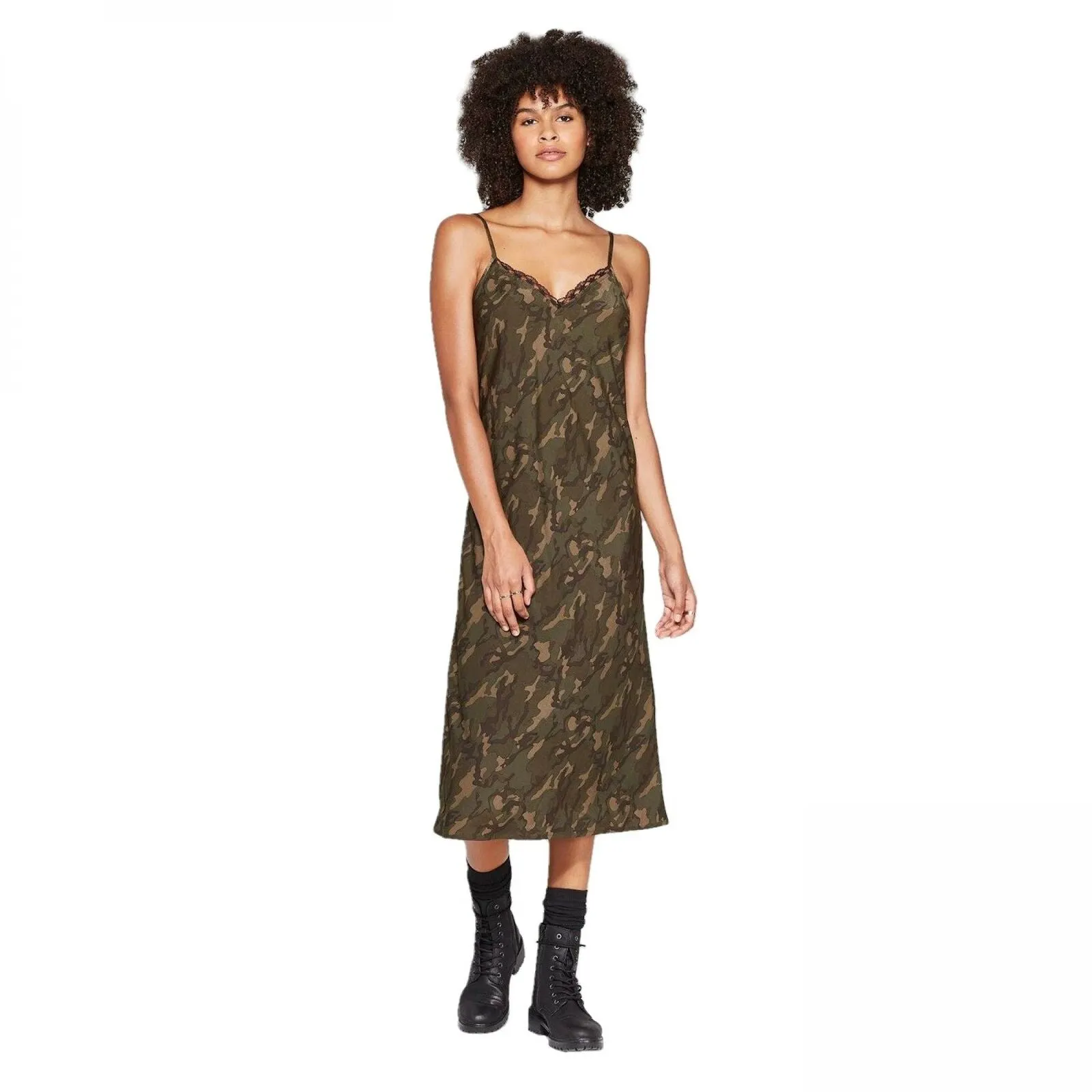 Wild Fable Women's Camo Print Sleeveless V-Neck Midi Slip Dress