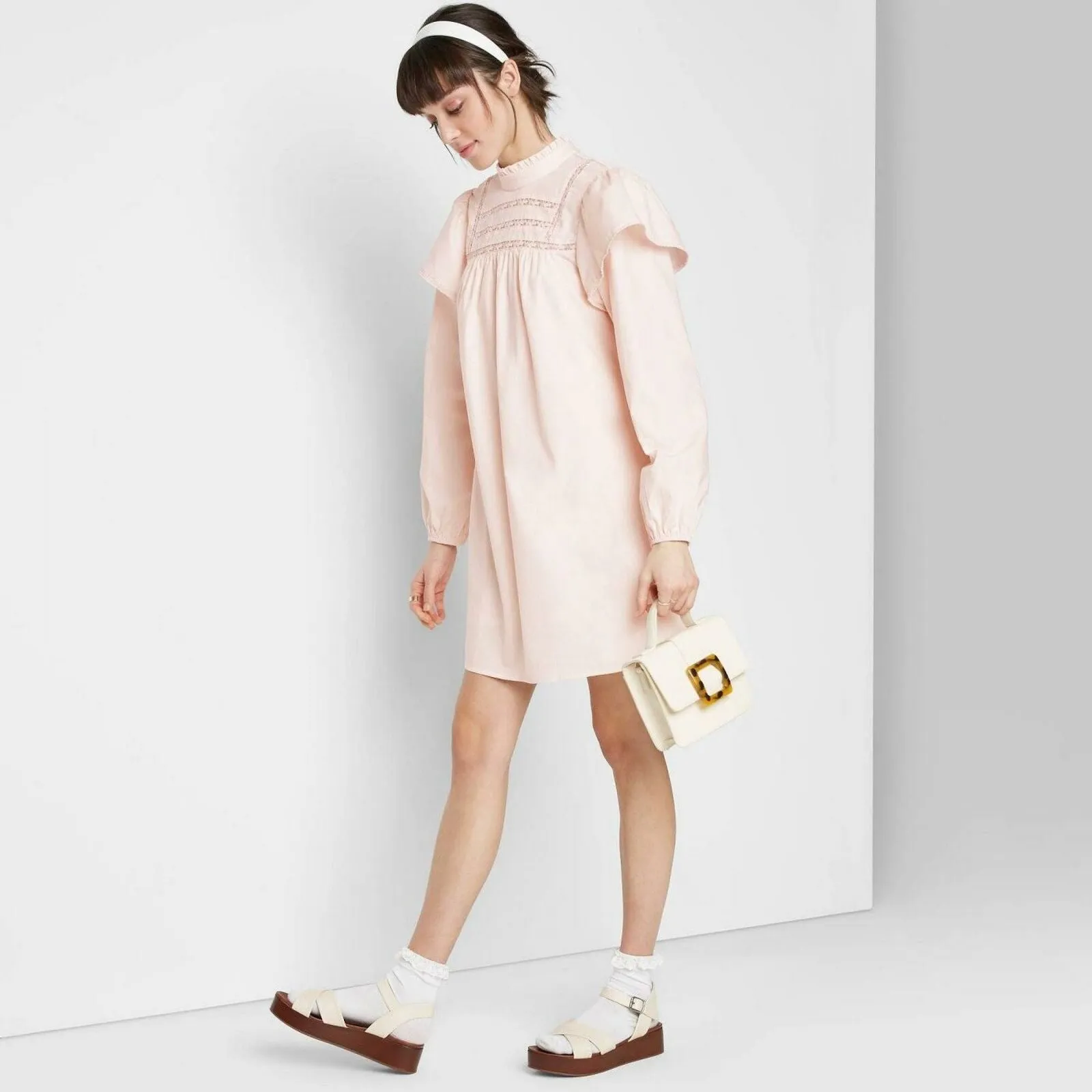 Wild Fable Women's Long Sleeve High Neck Poplin Dress