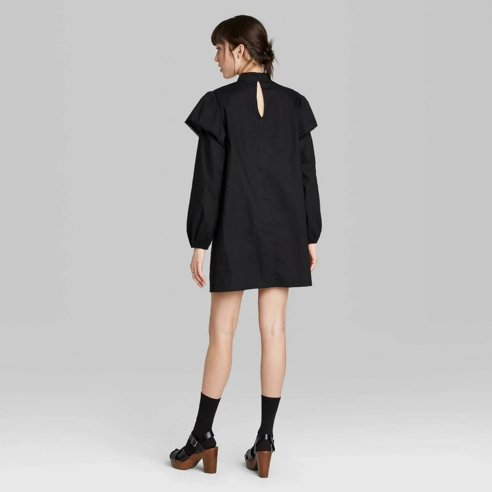 Wild Fable Women's Long Sleeve High Neck Poplin Dress