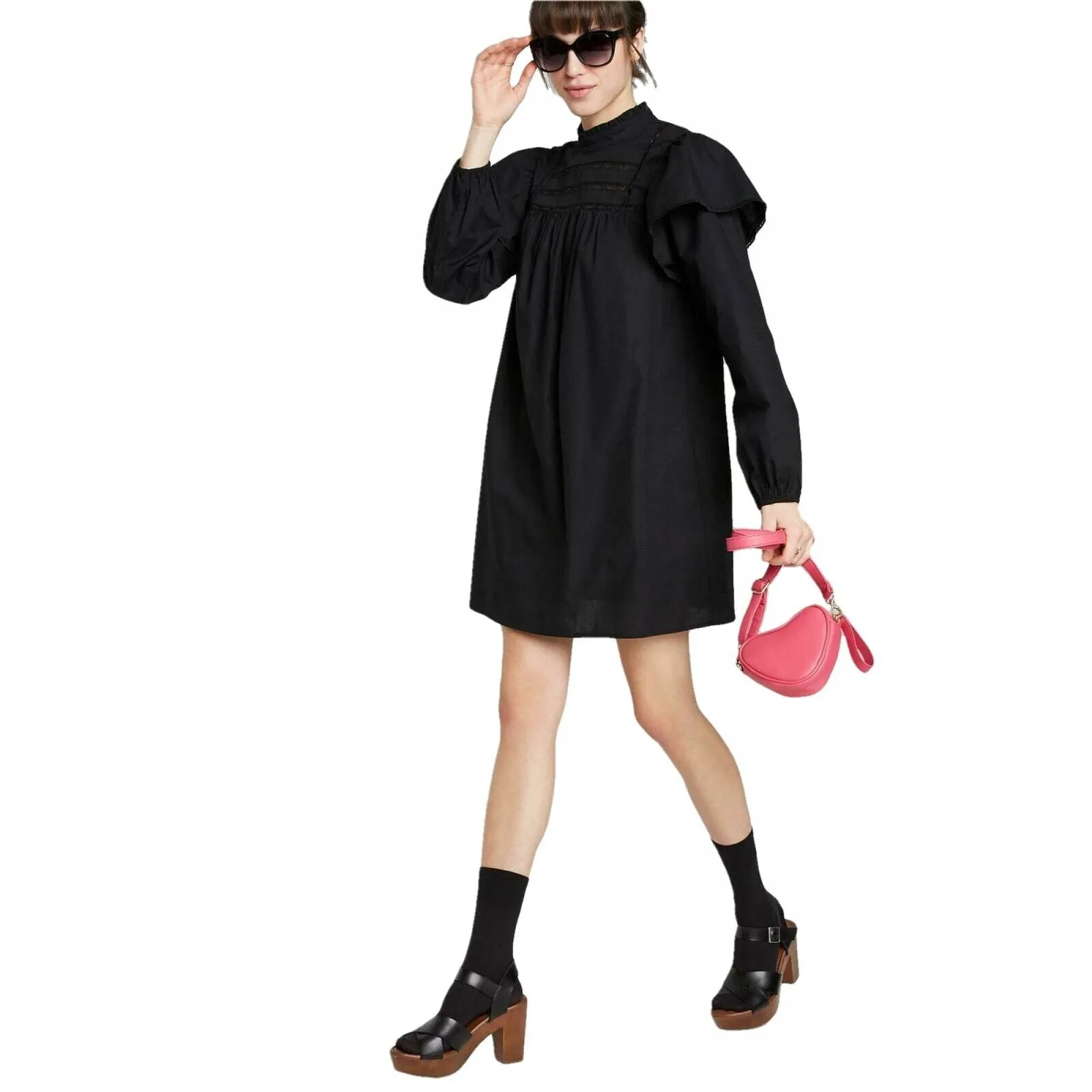 Wild Fable Women's Long Sleeve High Neck Poplin Dress