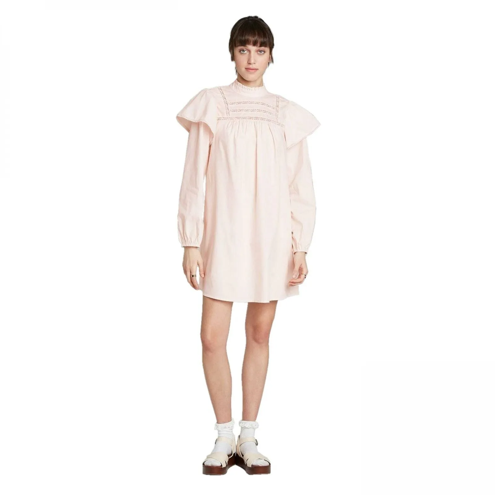 Wild Fable Women's Long Sleeve High Neck Poplin Dress