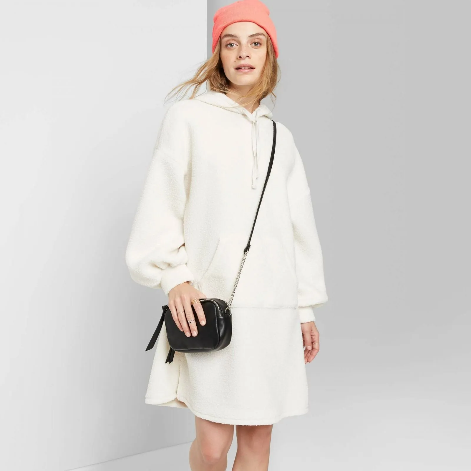 Wild Fable Women's Long Sleeve Hooded Sherpa Sweater Dress