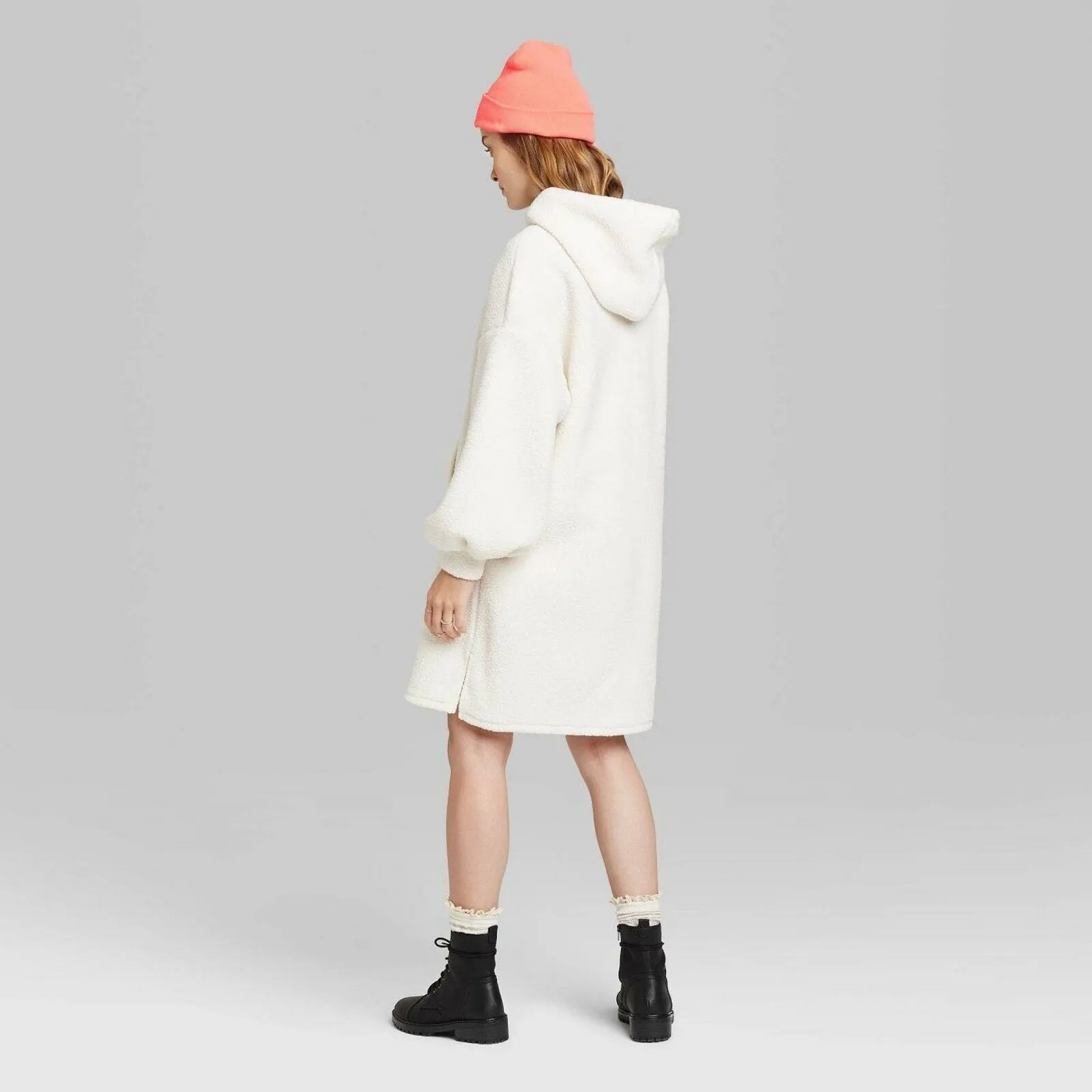 Wild Fable Women's Long Sleeve Hooded Sherpa Sweater Dress