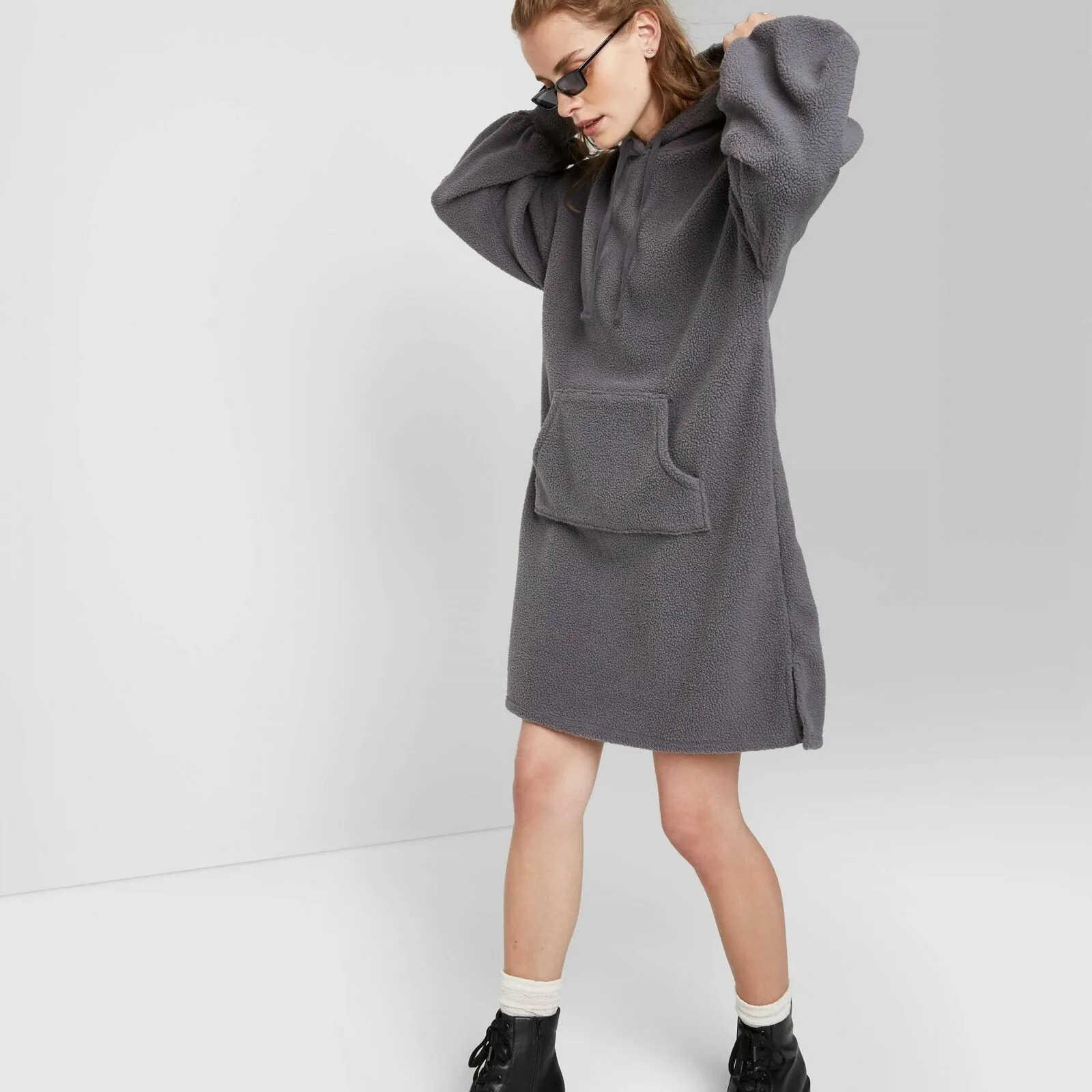 Wild Fable Women's Long Sleeve Hooded Sherpa Sweater Dress