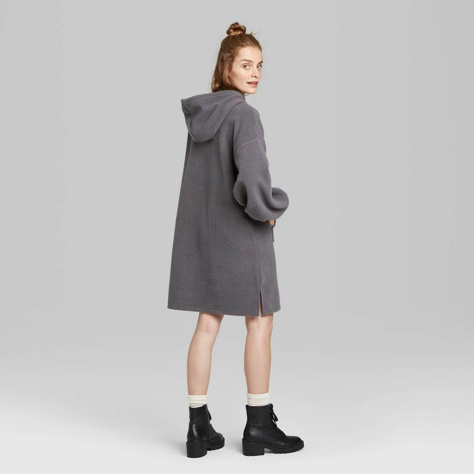 Wild Fable Women's Long Sleeve Hooded Sherpa Sweater Dress