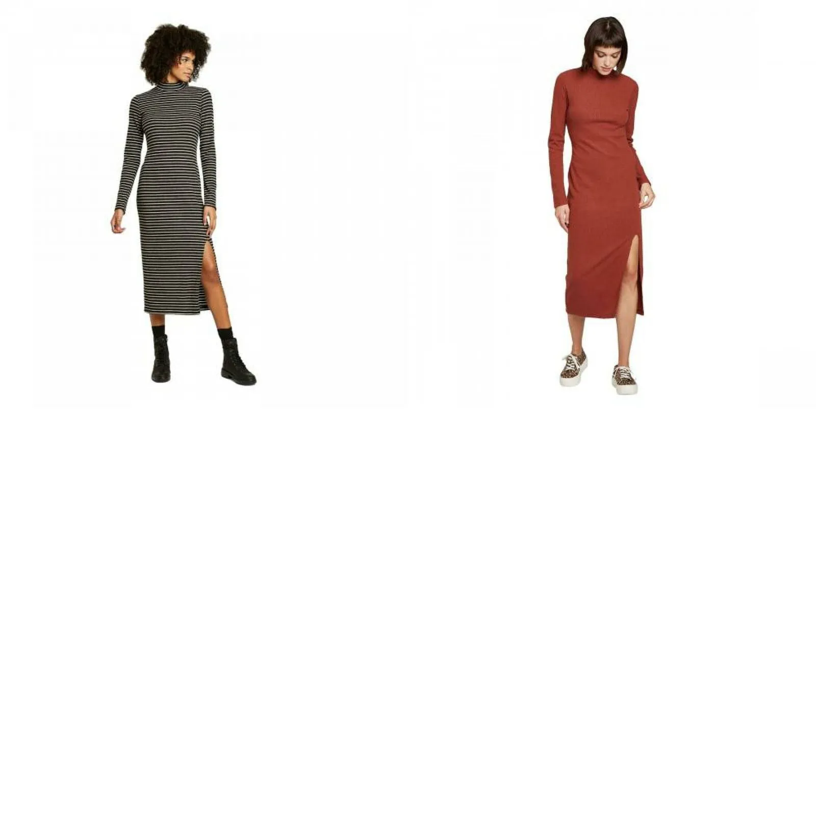 Wild Fable Women's Long Sleeve Mock Neck Rib Knit Midi Dress