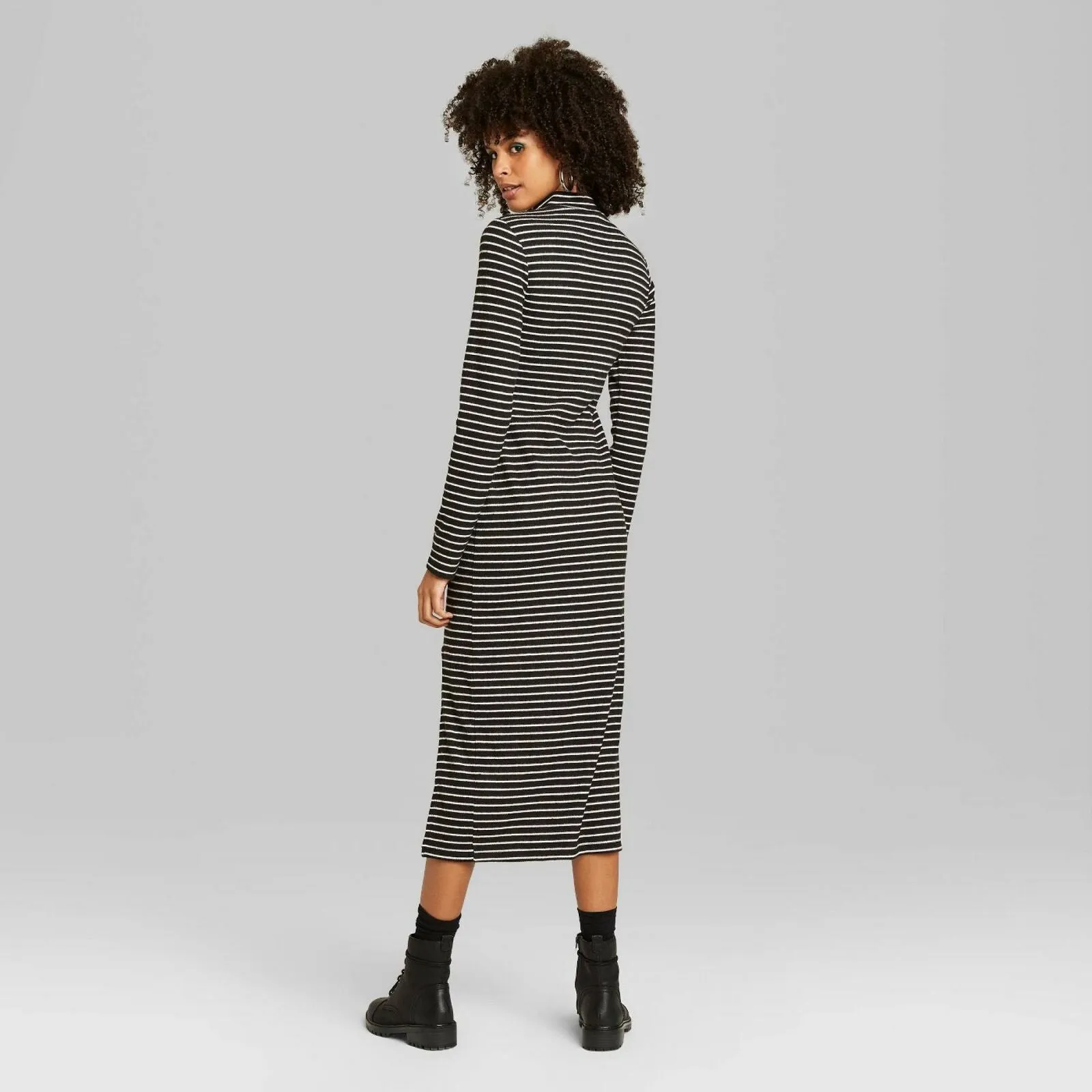 Wild Fable Women's Long Sleeve Mock Neck Rib Knit Midi Dress