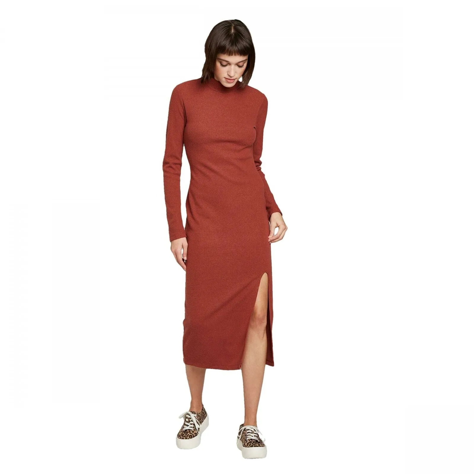 Wild Fable Women's Long Sleeve Mock Neck Rib Knit Midi Dress