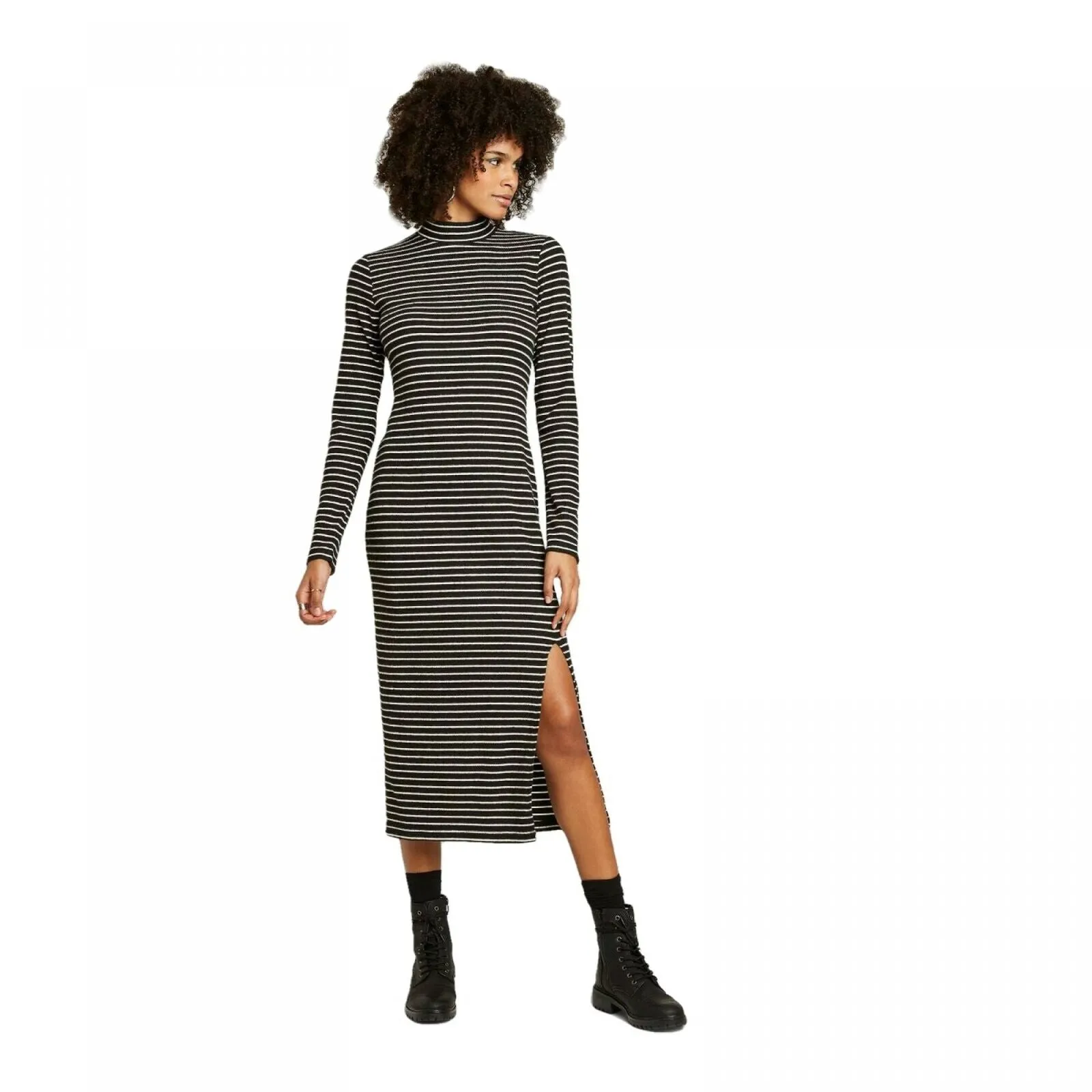 Wild Fable Women's Long Sleeve Mock Neck Rib Knit Midi Dress
