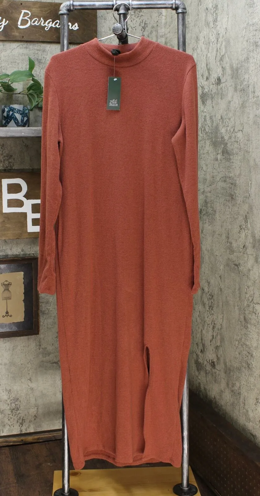 Wild Fable Women's Long Sleeve Mock Neck Rib Knit Midi Dress